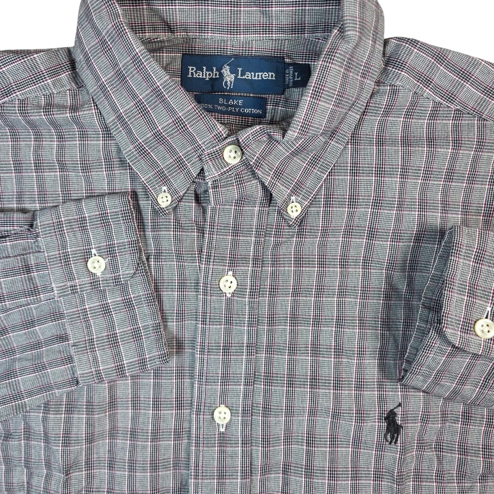 Ralph Lauren Blake Button Down Shirt Mens‎ Large Gray Plaid 100% Cotton flaws